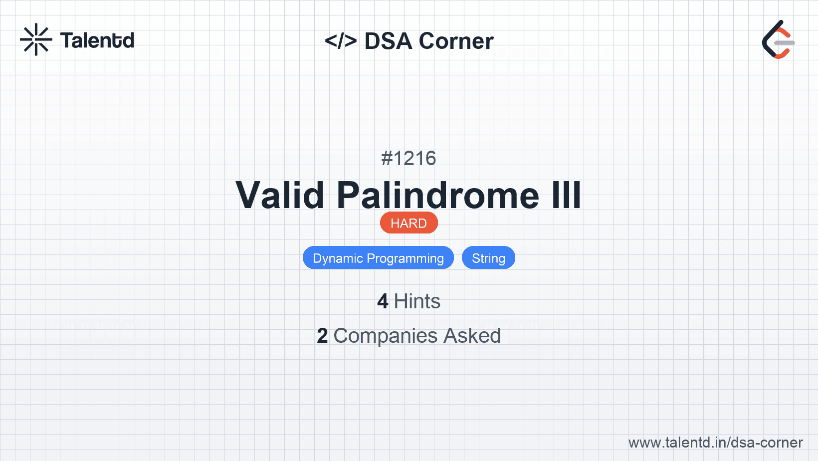 Problem visualization for Valid Palindrome III