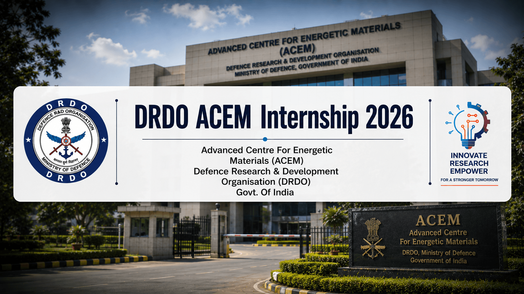 DRDO ACEM Internship 2026: ₹5,000 Stipend, 5 Seats in Nashik