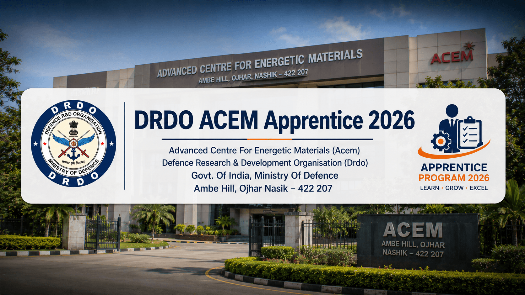 DRDO ACEM Apprentice 2026: 41 Vacancies, ₹12,300 Stipend