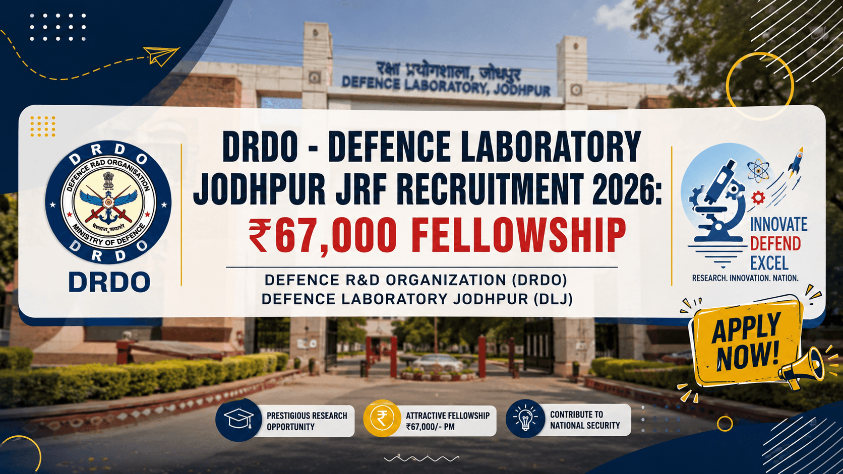 DRDO DLJ JRF Recruitment 2026: ₹67,000 Fellowship Details