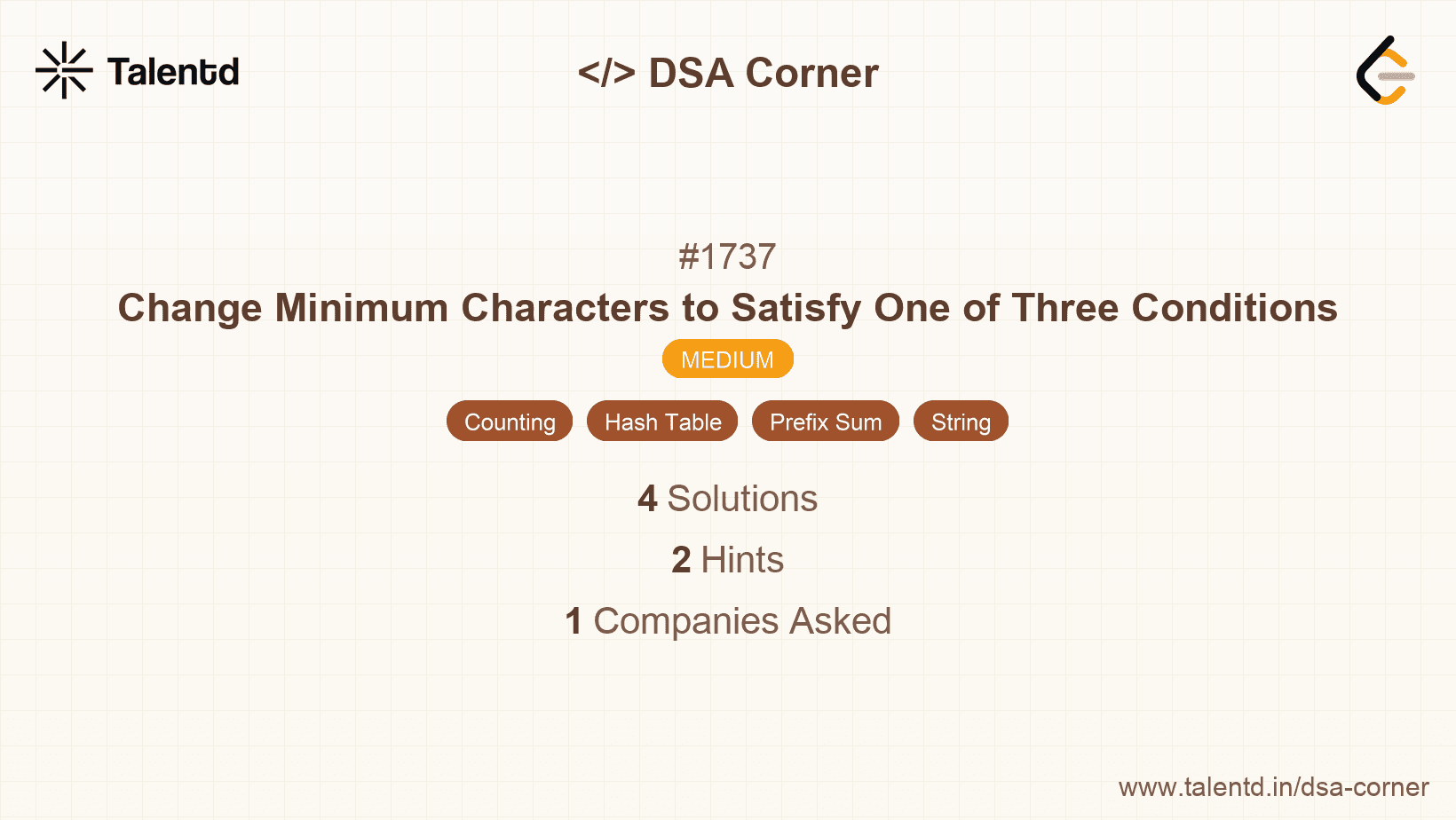 Problem visualization for Change Minimum Characters to Satisfy One of Three Conditions