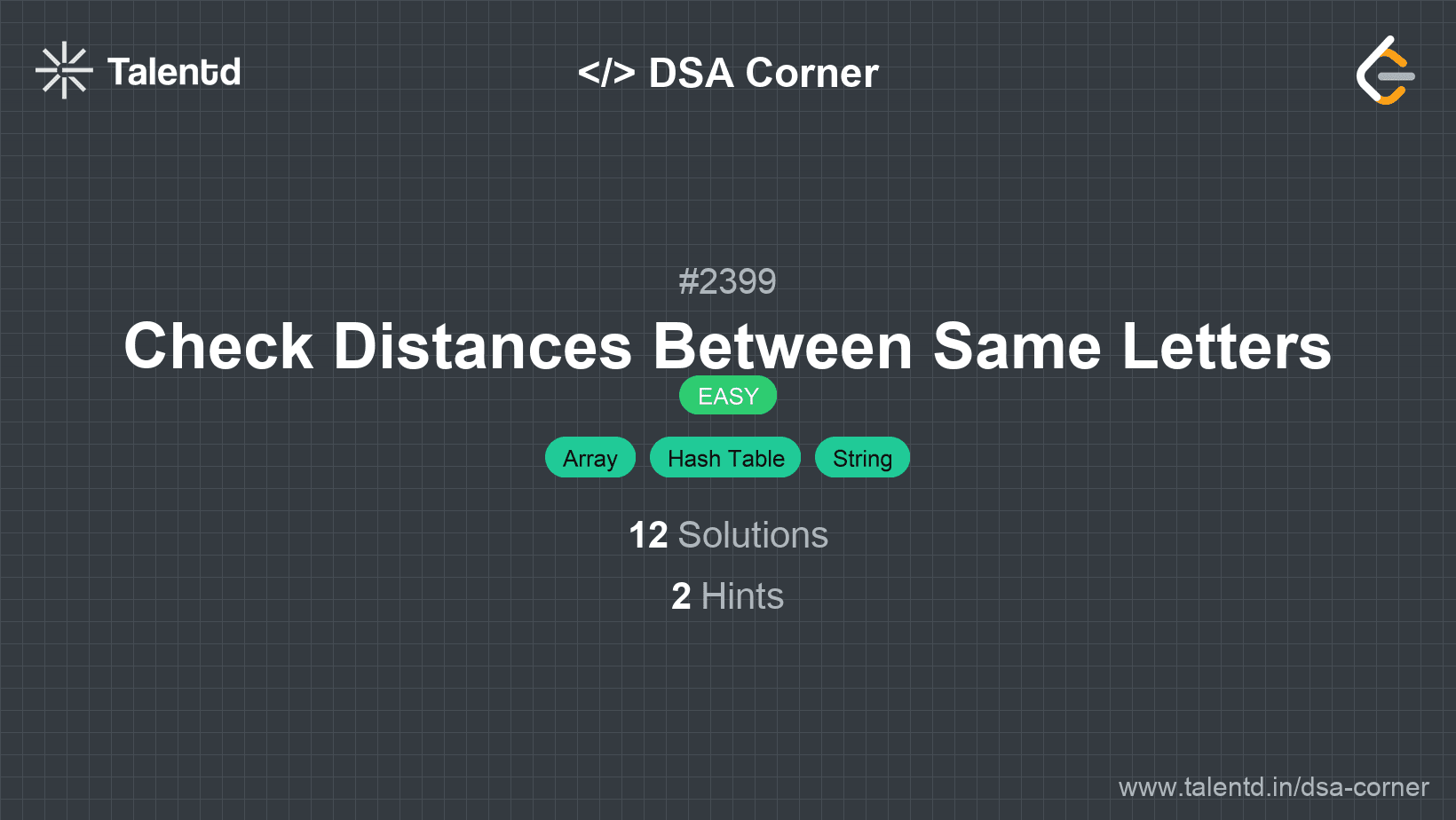 Problem visualization for Check Distances Between Same Letters