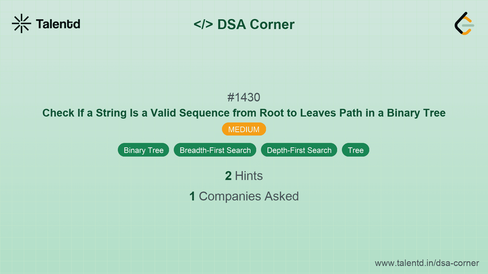 Problem visualization for Check If a String Is a Valid Sequence from Root to Leaves Path in a Binary Tree