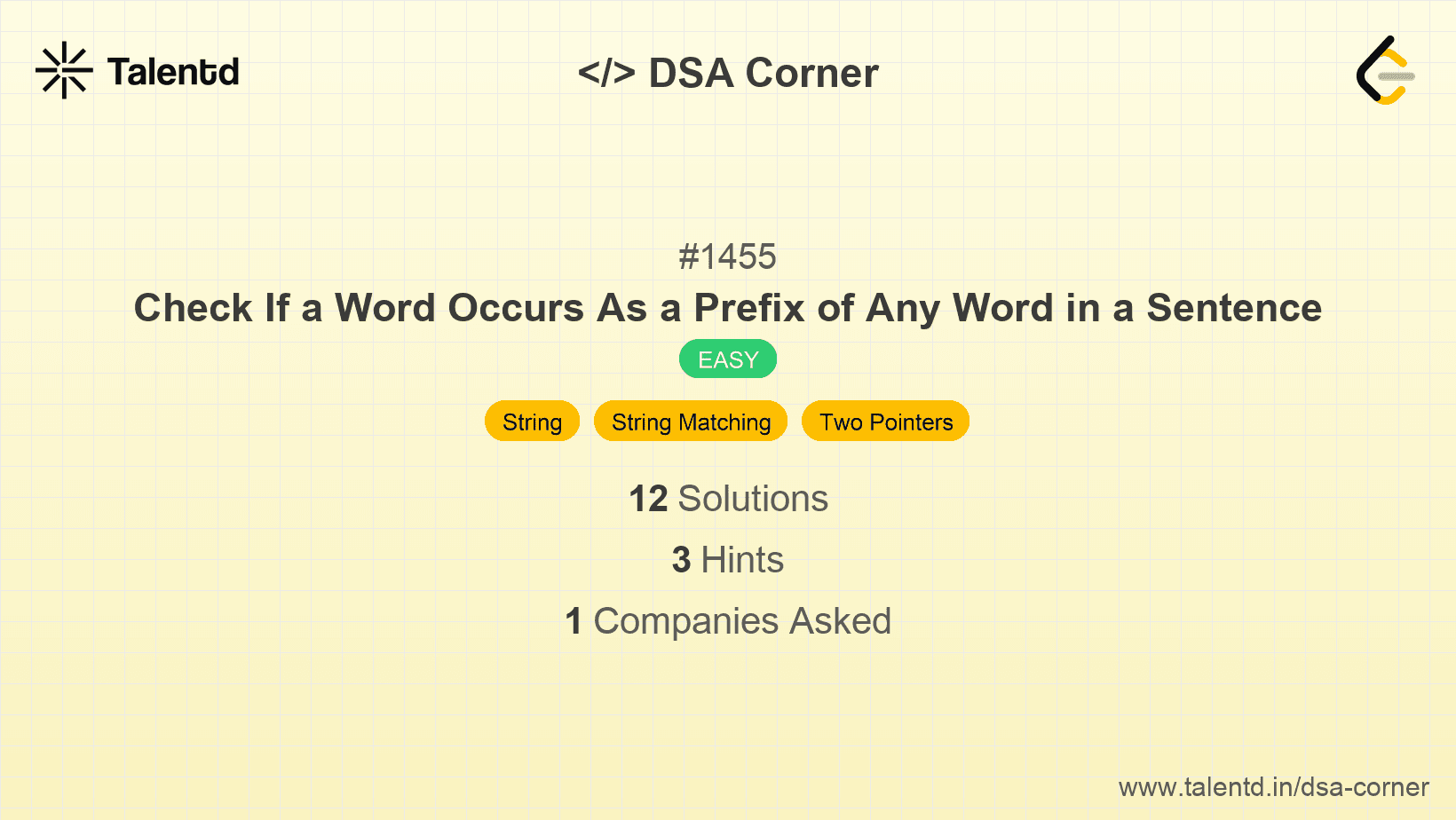 Problem visualization for Check If a Word Occurs As a Prefix of Any Word in a Sentence