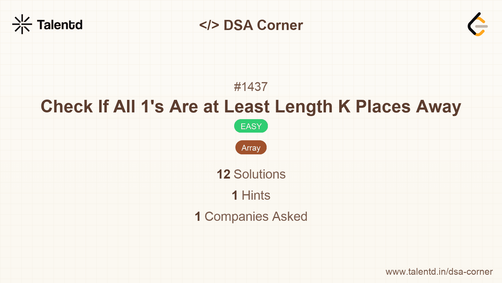 Problem visualization for Check If All 1's Are at Least Length K Places Away