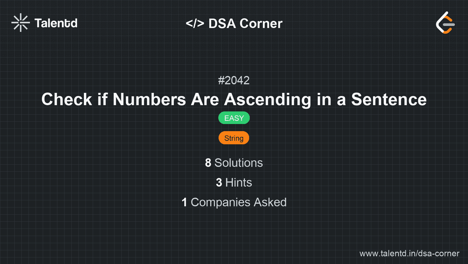 Problem visualization for Check if Numbers Are Ascending in a Sentence