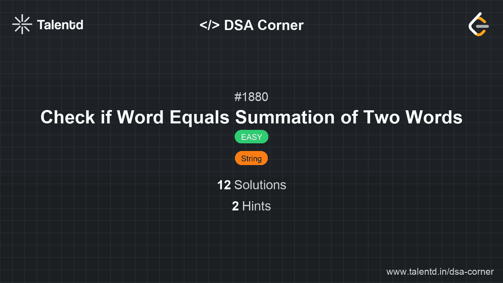 Problem visualization for Check if Word Equals Summation of Two Words