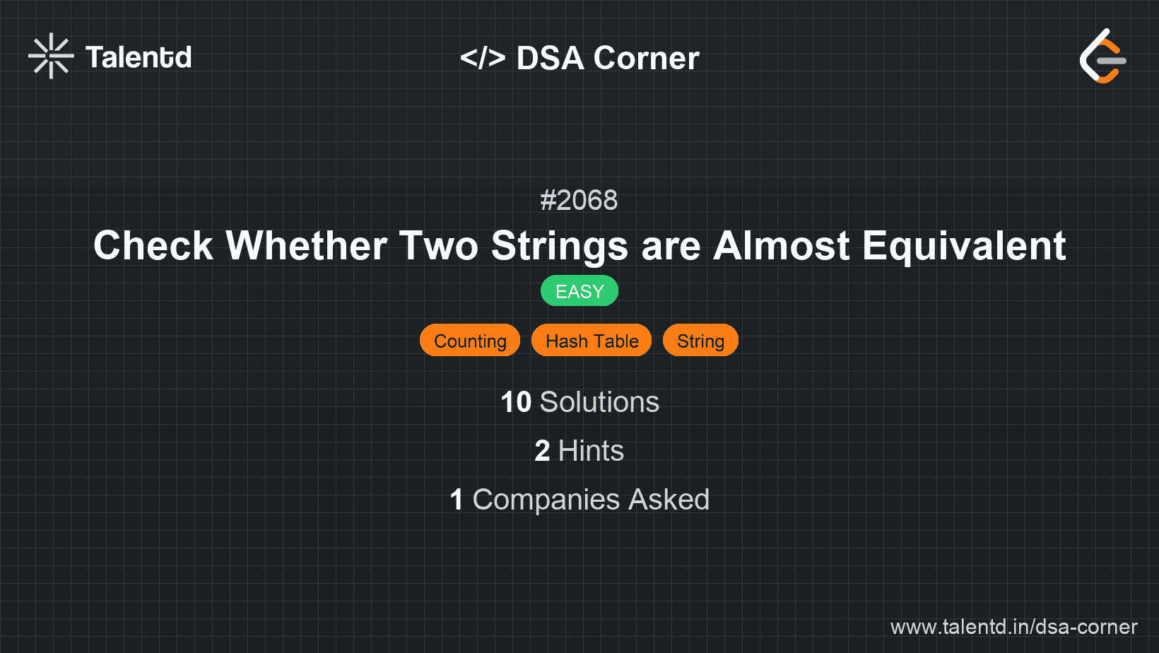 Problem visualization for Check Whether Two Strings are Almost Equivalent