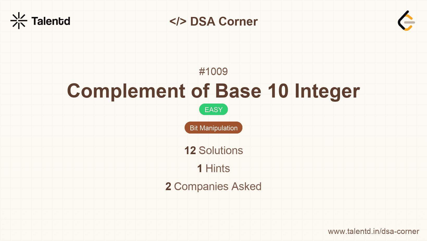 Problem visualization for Complement of Base 10 Integer