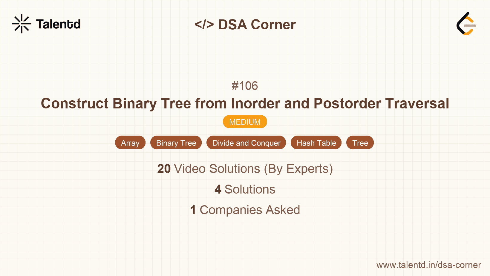Problem visualization for Construct Binary Tree from Inorder and Postorder Traversal