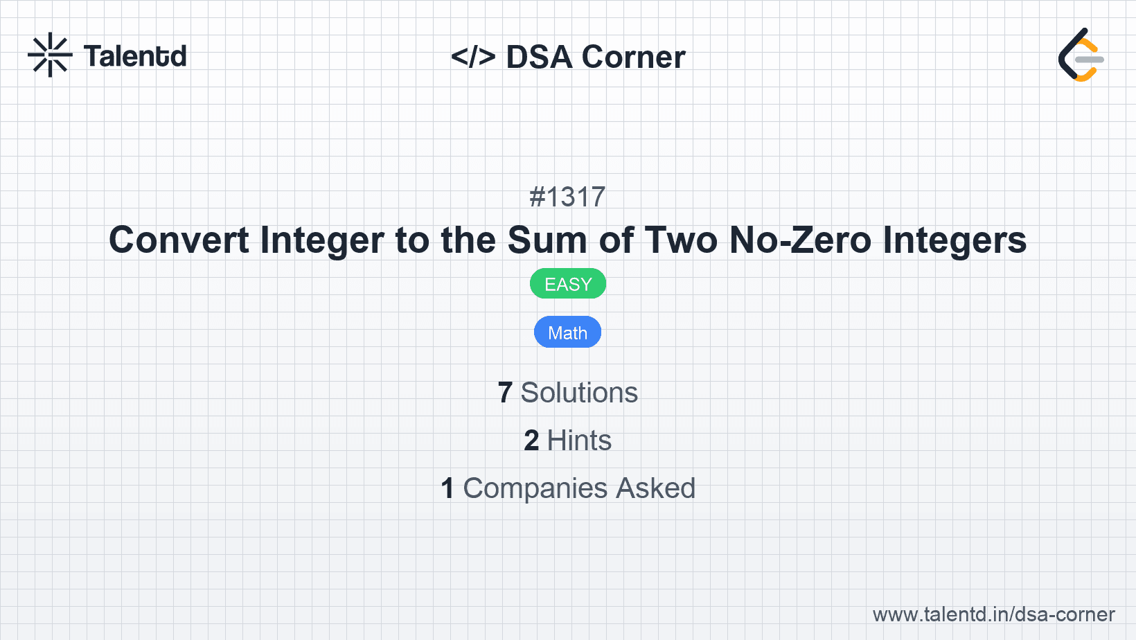 Problem visualization for Convert Integer to the Sum of Two No-Zero Integers