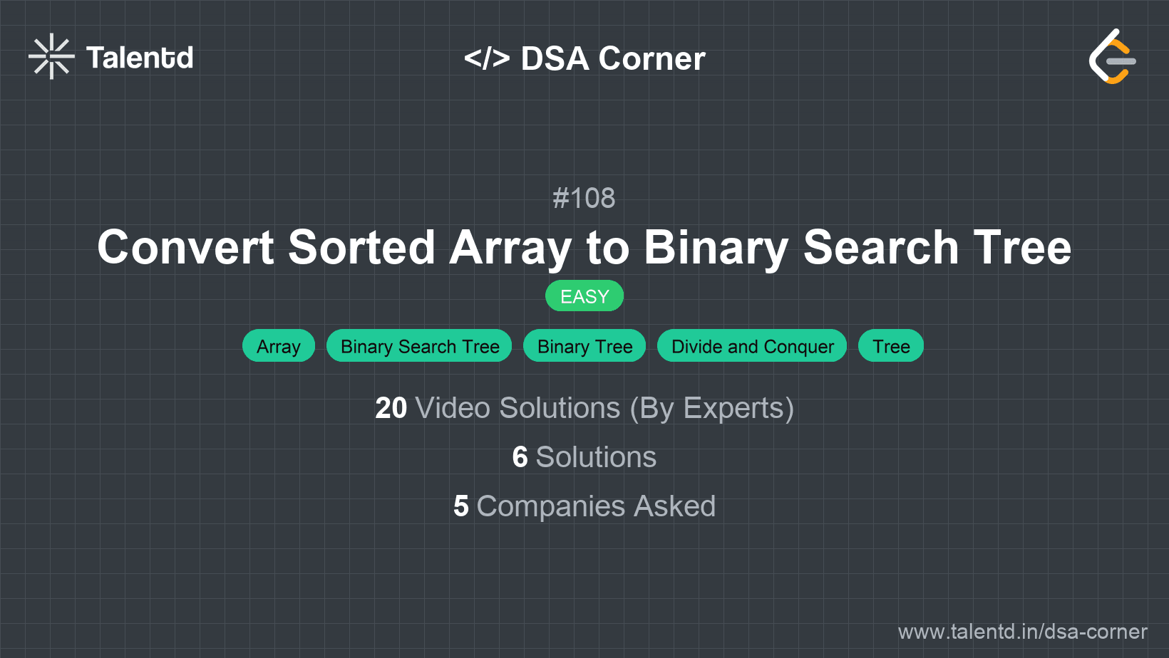 Problem visualization for Convert Sorted Array to Binary Search Tree