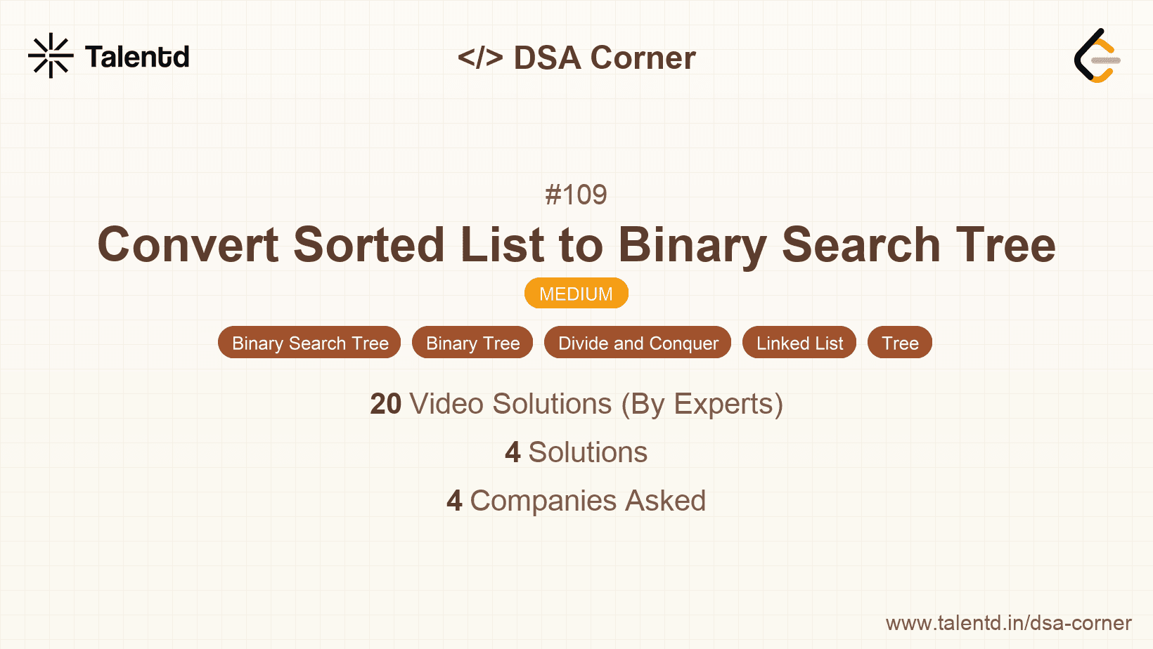 Problem visualization for Convert Sorted List to Binary Search Tree