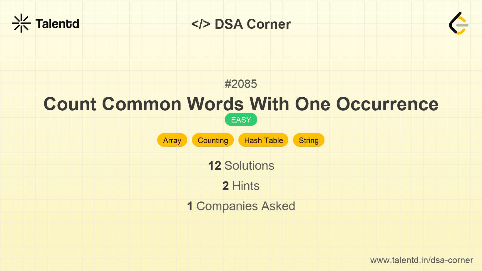 Problem visualization for Count Common Words With One Occurrence