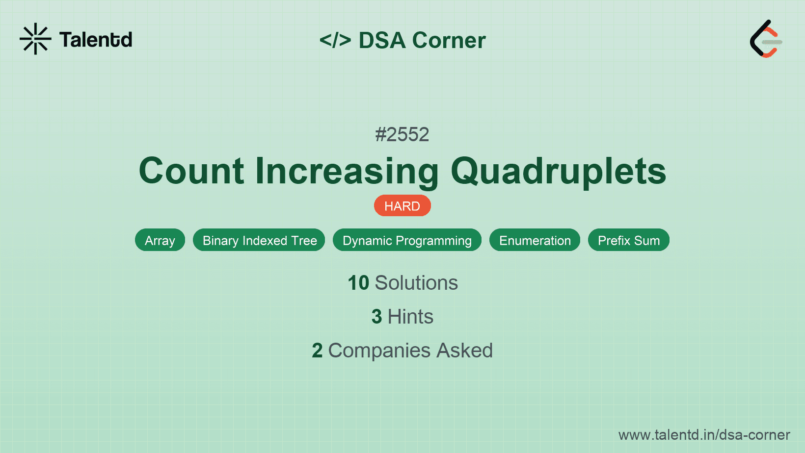 Problem visualization for Count Increasing Quadruplets