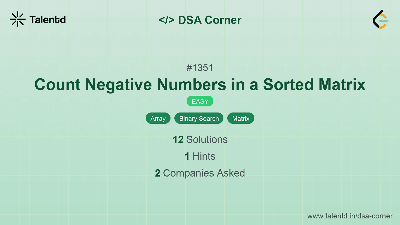 Problem visualization for Count Negative Numbers in a Sorted Matrix