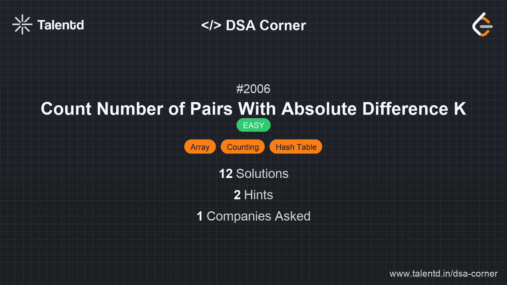 Problem visualization for Count Number of Pairs With Absolute Difference K