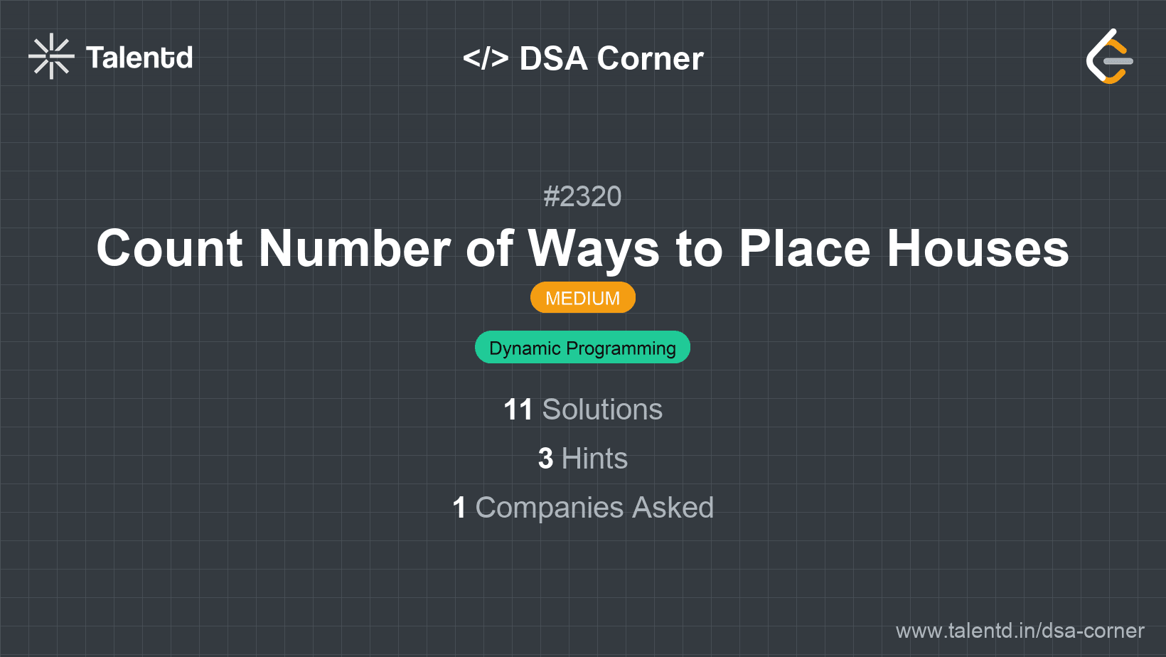 Problem visualization for Count Number of Ways to Place Houses