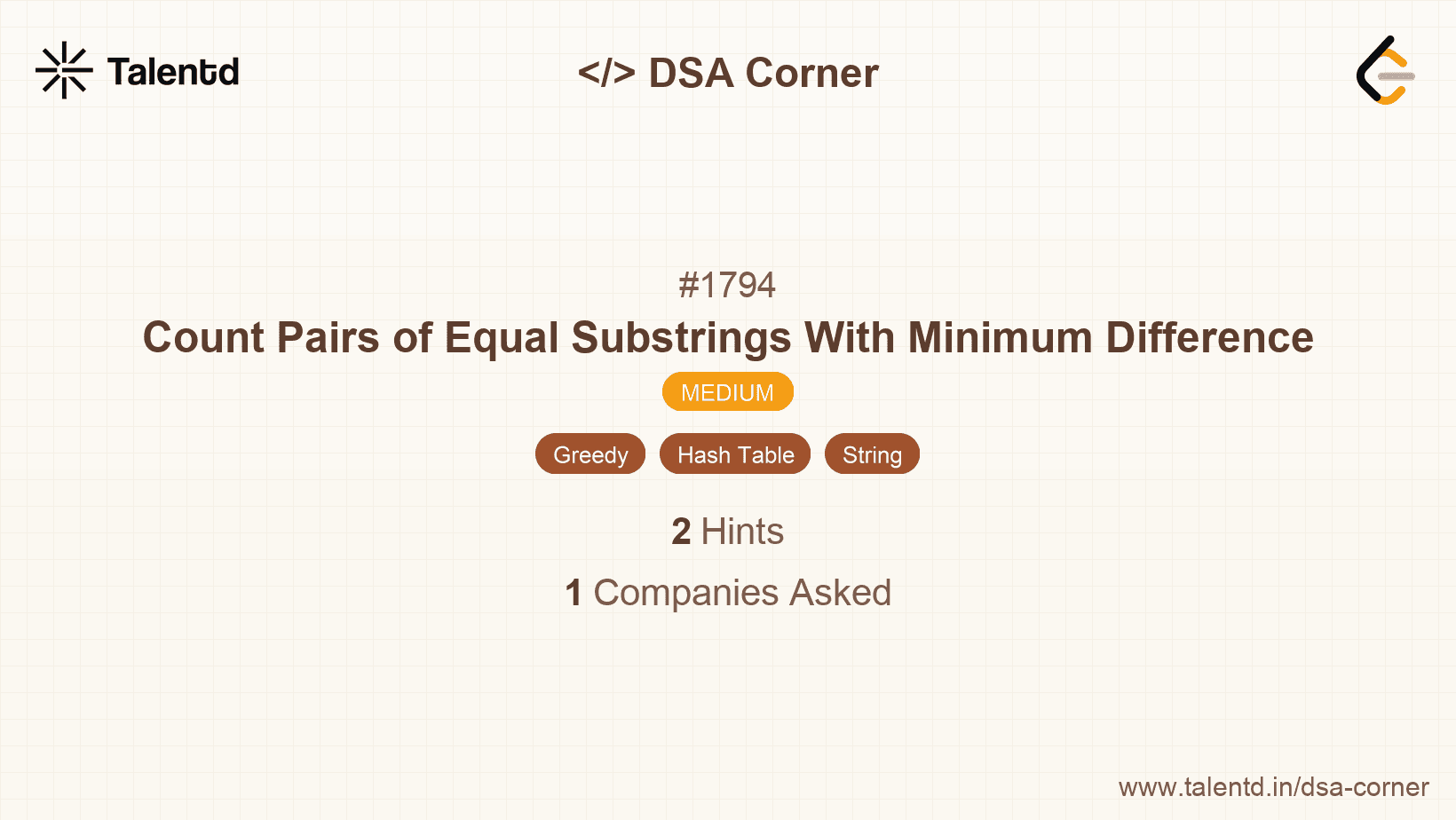 Problem visualization for Count Pairs of Equal Substrings With Minimum Difference