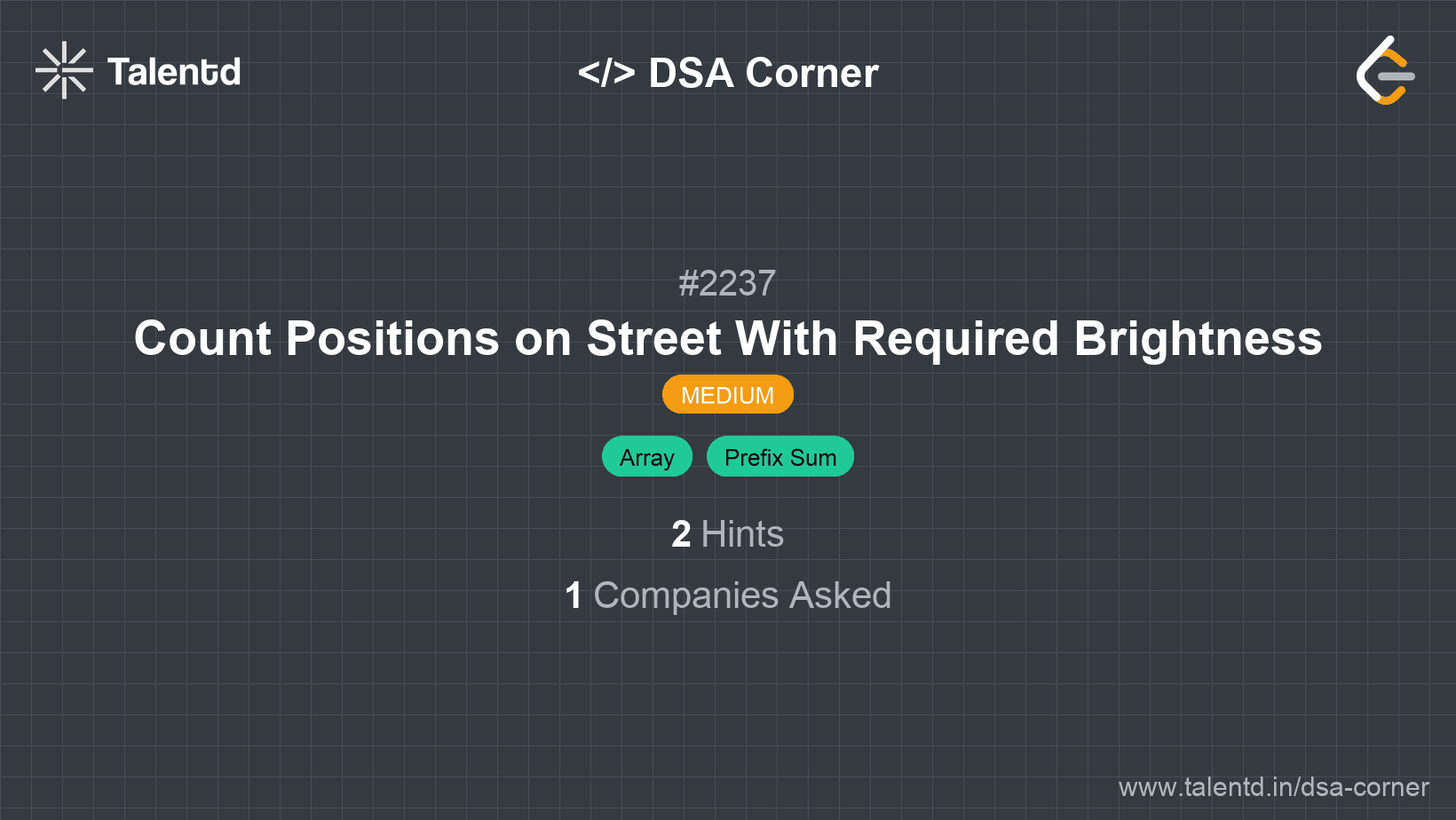 Problem visualization for Count Positions on Street With Required Brightness