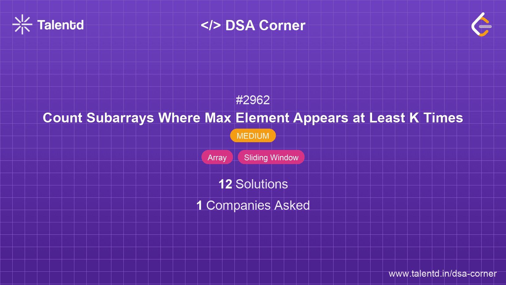 Problem visualization for Count Subarrays Where Max Element Appears at Least K Times