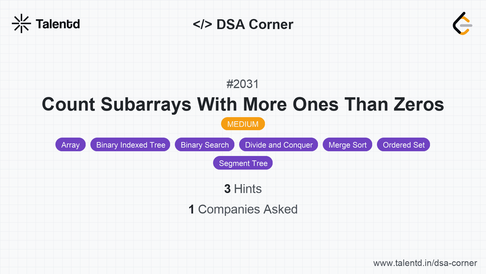 Problem visualization for Count Subarrays With More Ones Than Zeros