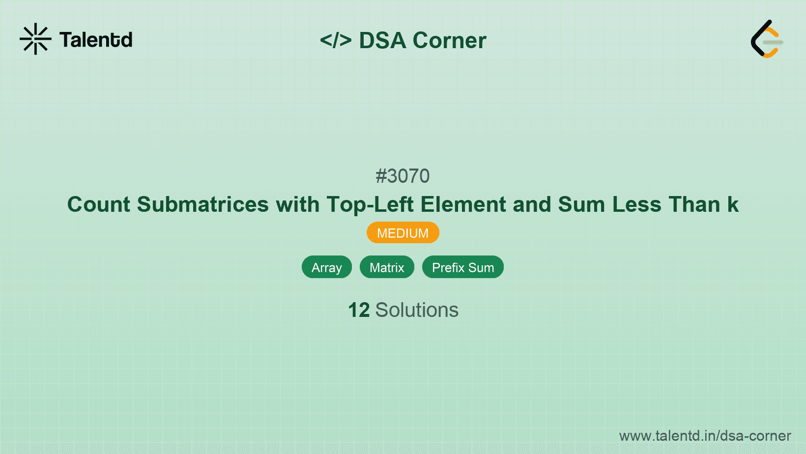 Problem visualization for Count Submatrices with Top-Left Element and Sum Less Than k