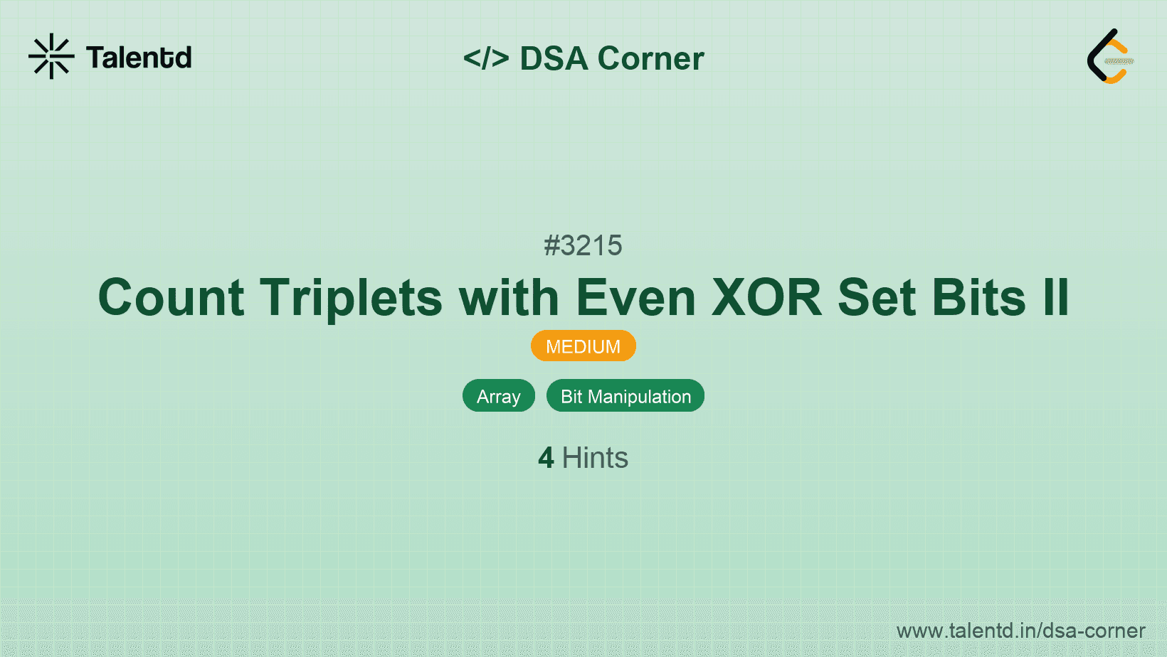 Problem visualization for Count Triplets with Even XOR Set Bits II
