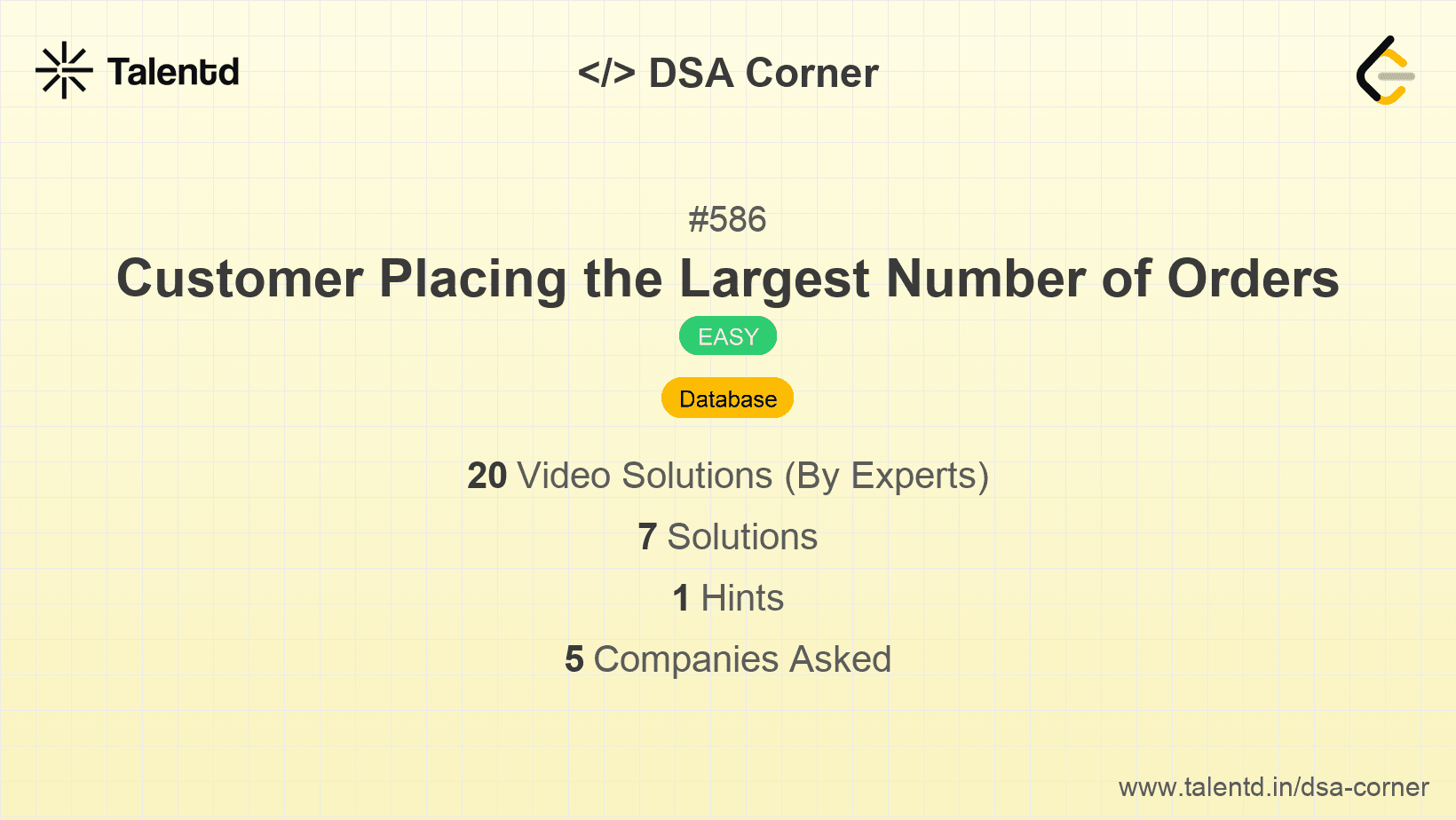 Problem visualization for Customer Placing the Largest Number of Orders