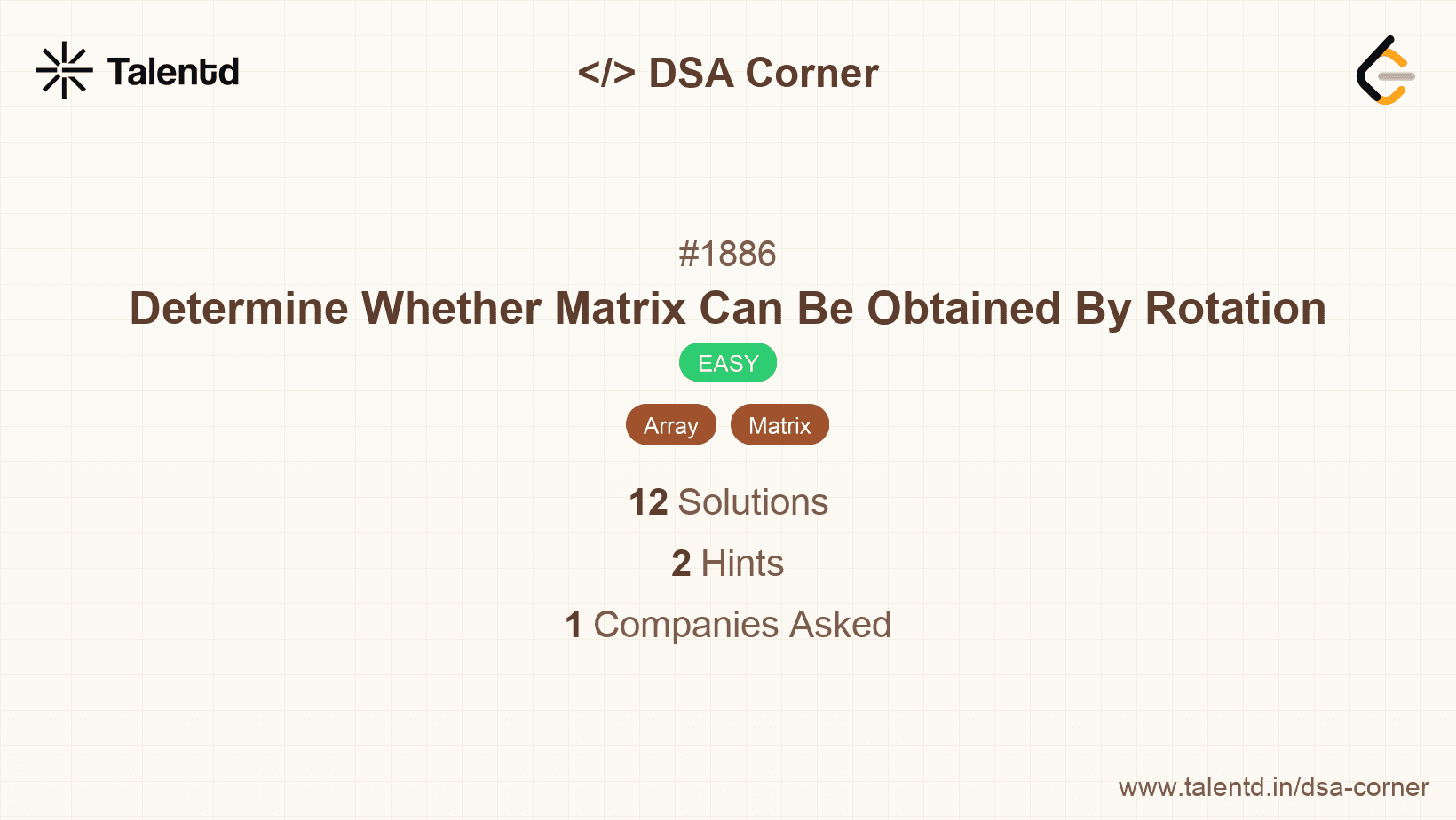 Problem visualization for Determine Whether Matrix Can Be Obtained By Rotation