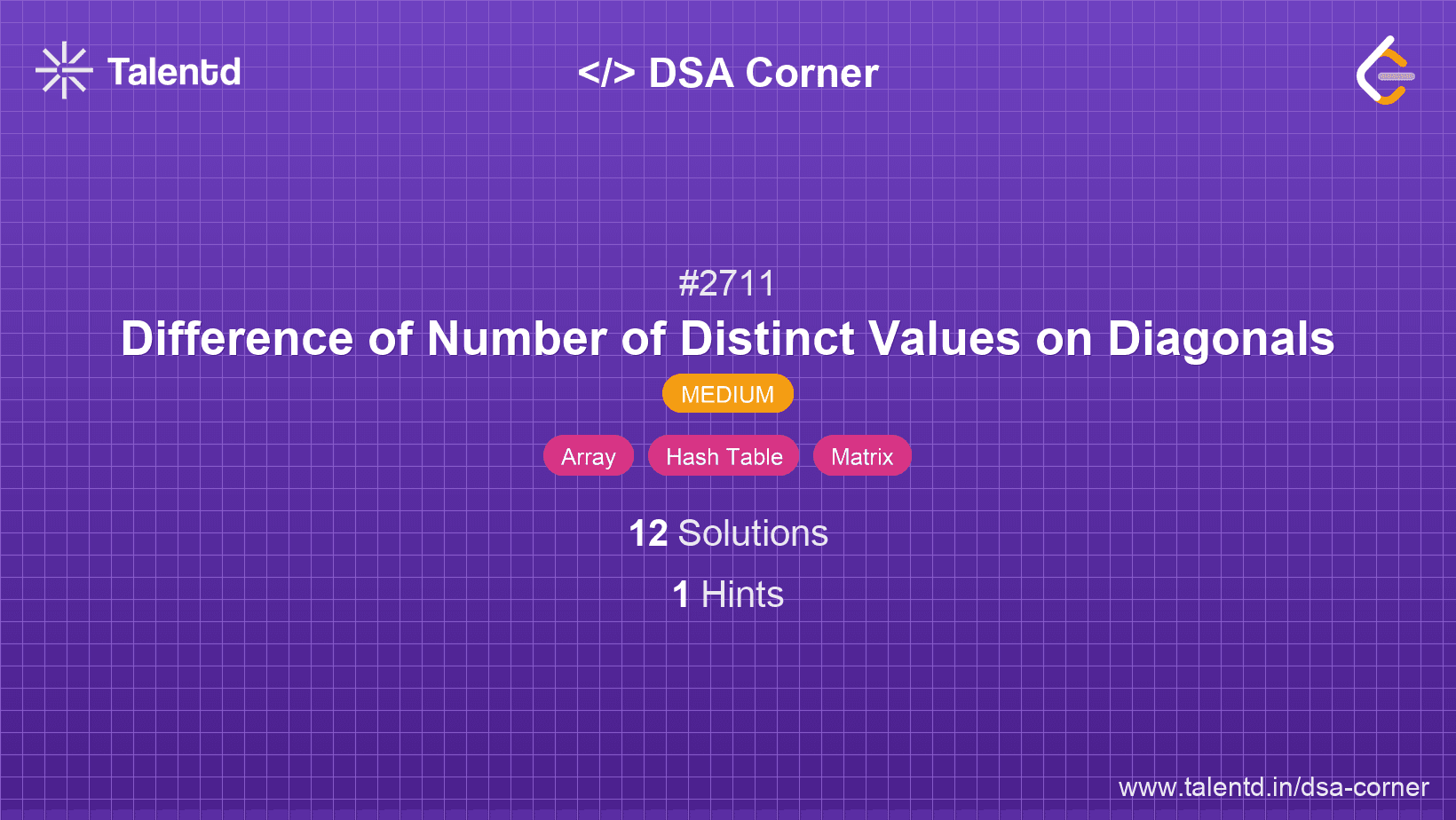 Problem visualization for Difference of Number of Distinct Values on Diagonals