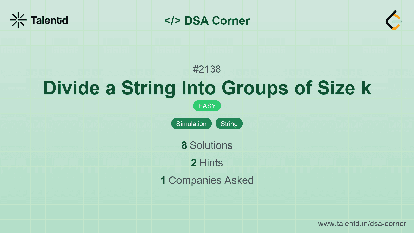 Problem visualization for Divide a String Into Groups of Size k