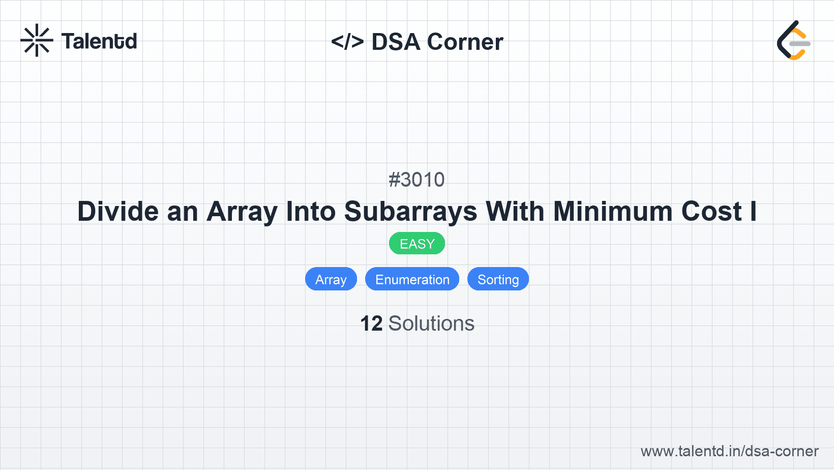 Problem visualization for Divide an Array Into Subarrays With Minimum Cost I
