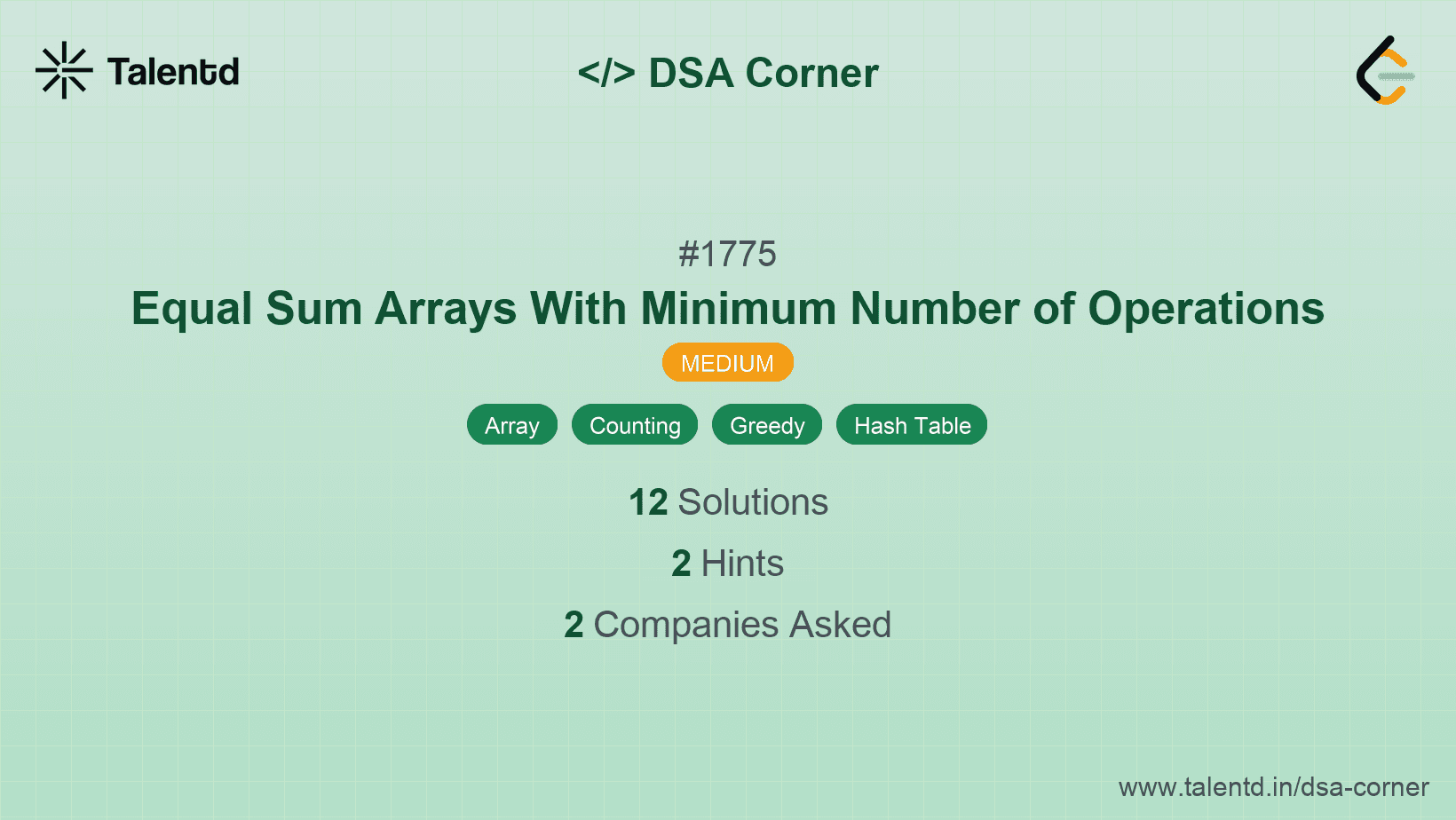 Problem visualization for Equal Sum Arrays With Minimum Number of Operations