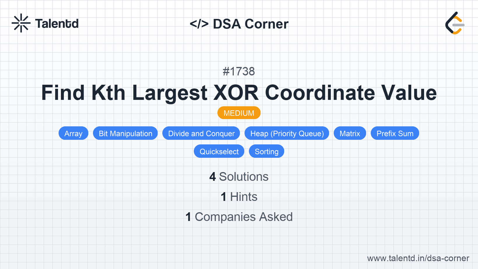 Problem visualization for Find Kth Largest XOR Coordinate Value