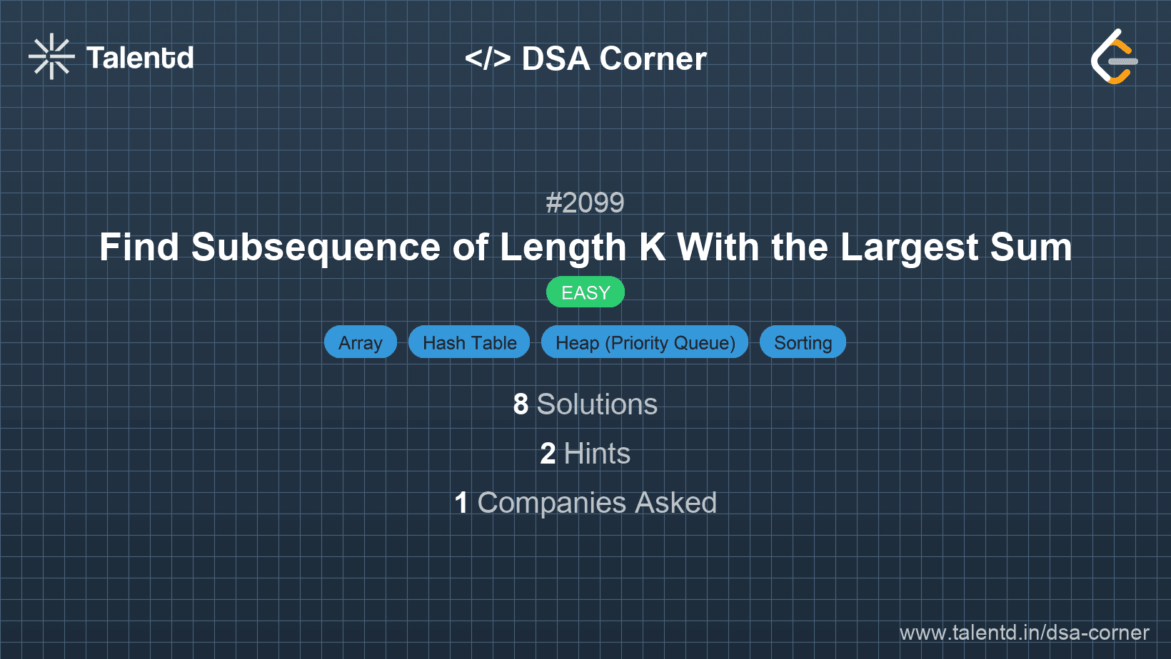 Problem visualization for Find Subsequence of Length K With the Largest Sum