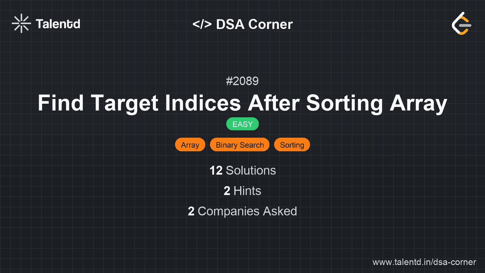 Problem visualization for Find Target Indices After Sorting Array