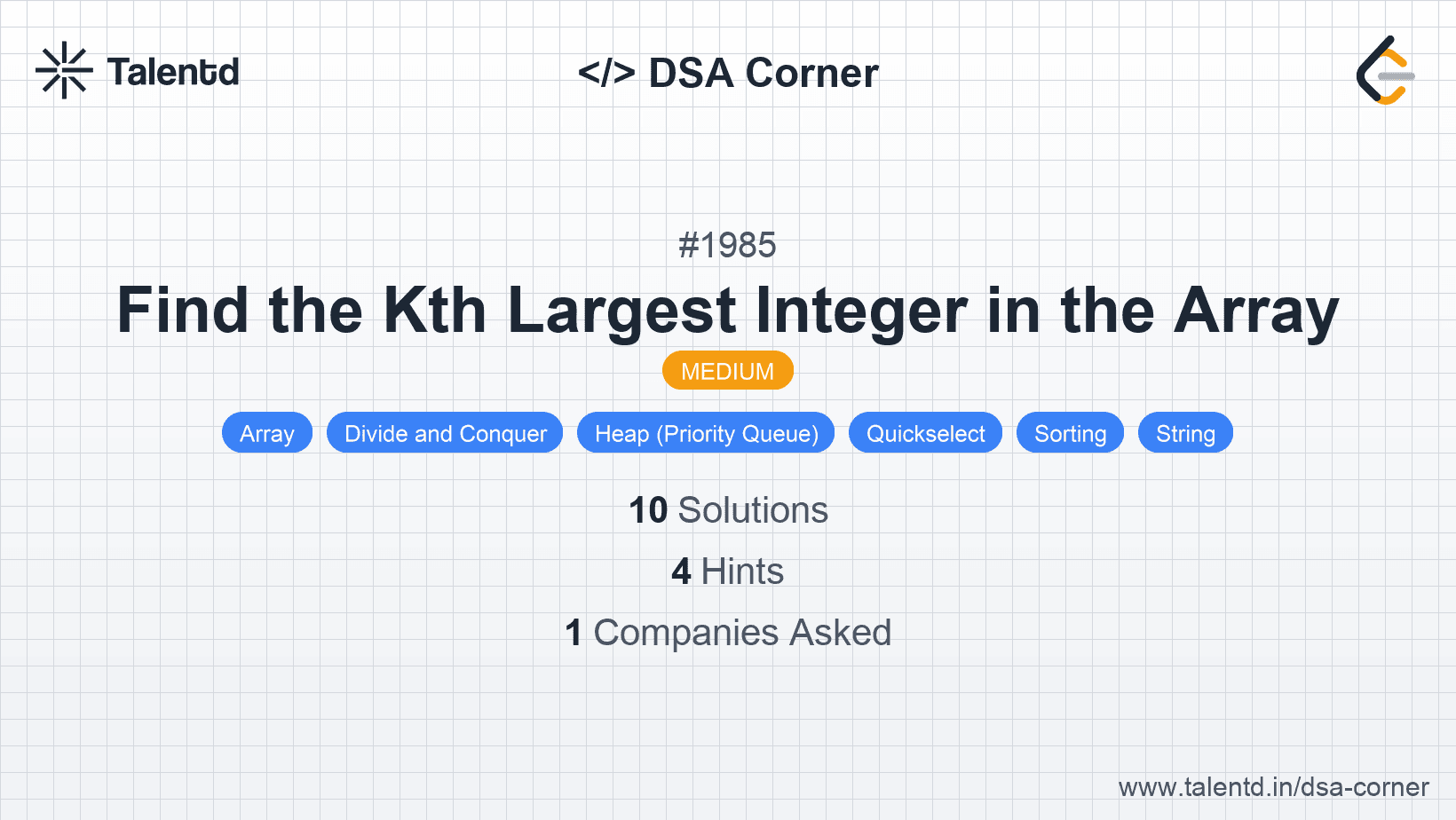 Problem visualization for Find the Kth Largest Integer in the Array