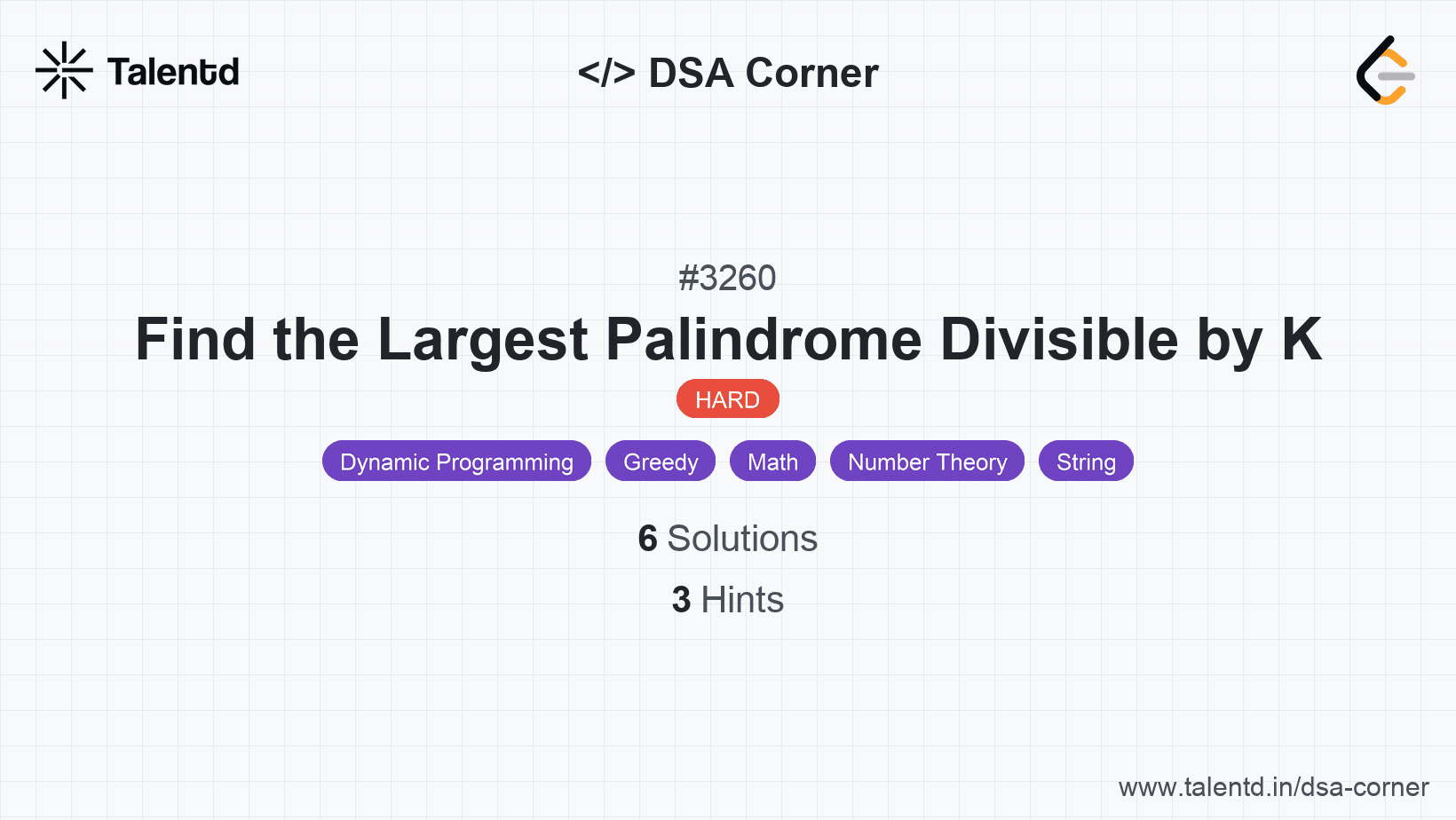 Problem visualization for Find the Largest Palindrome Divisible by K