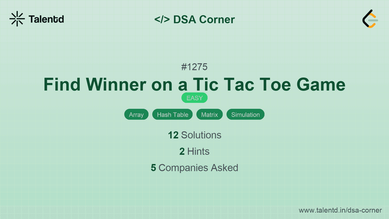 Problem visualization for Find Winner on a Tic Tac Toe Game