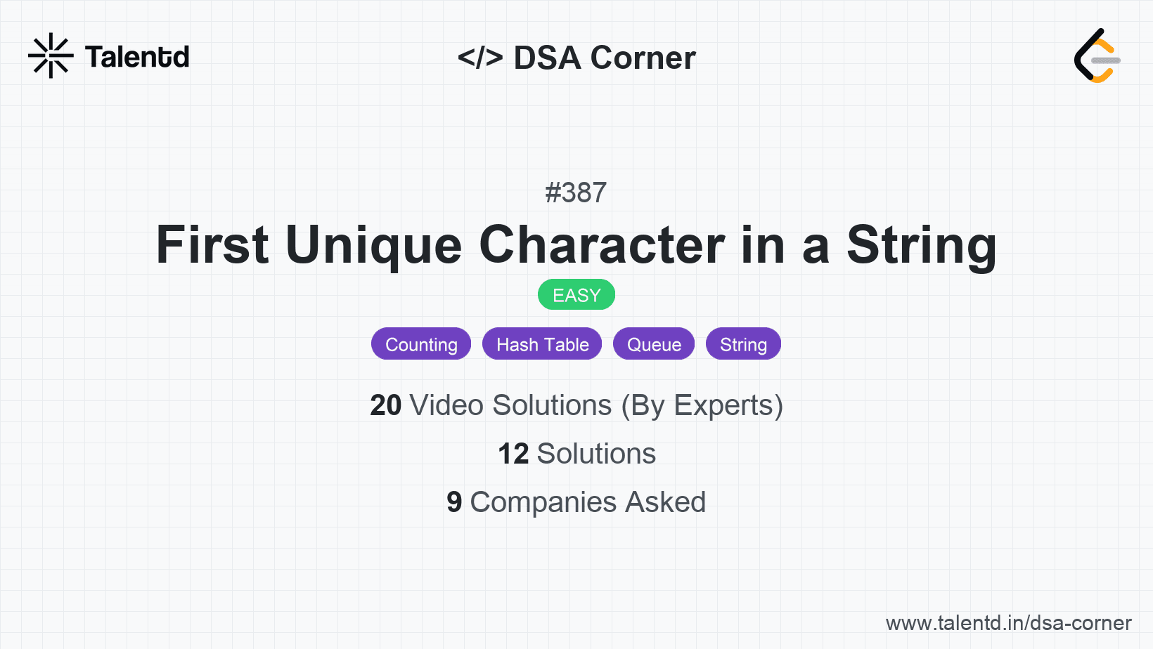 Problem visualization for First Unique Character in a String