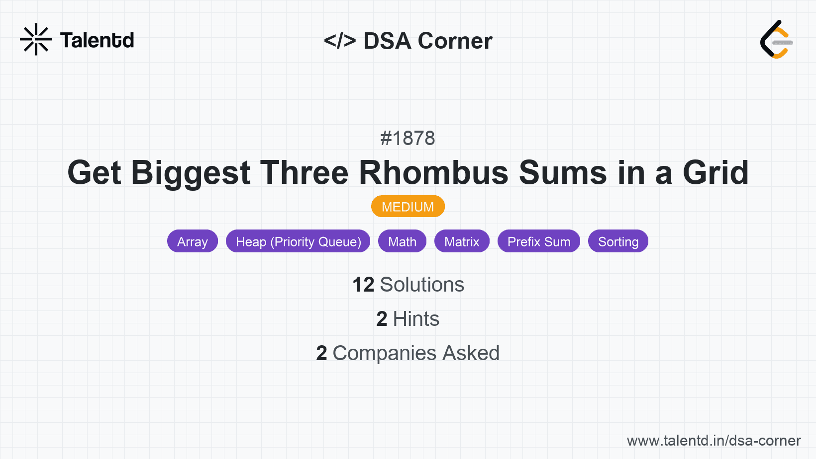 Problem visualization for Get Biggest Three Rhombus Sums in a Grid