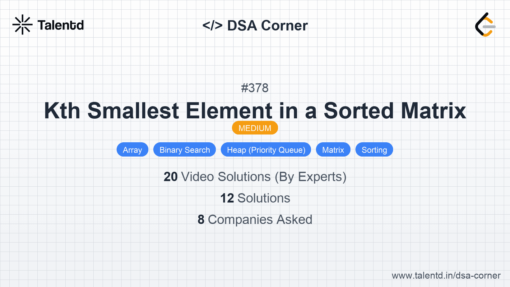 Problem visualization for Kth Smallest Element in a Sorted Matrix