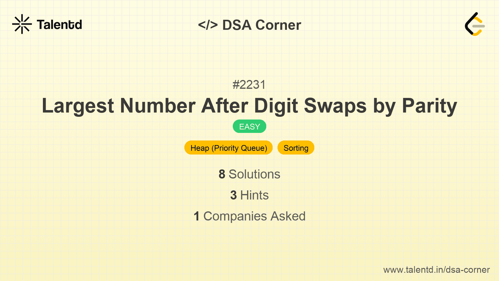 Problem visualization for Largest Number After Digit Swaps by Parity