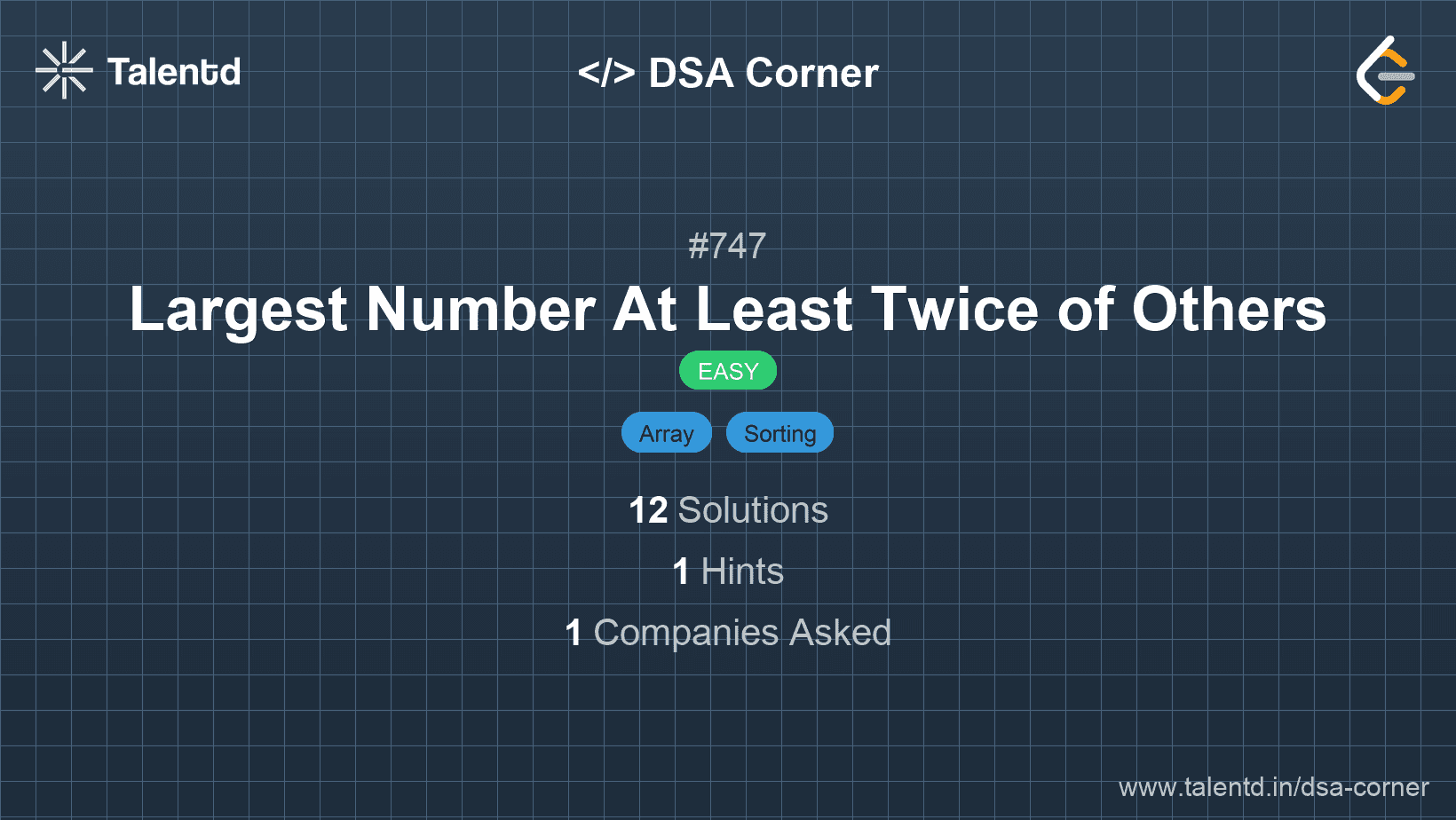 Problem visualization for Largest Number At Least Twice of Others