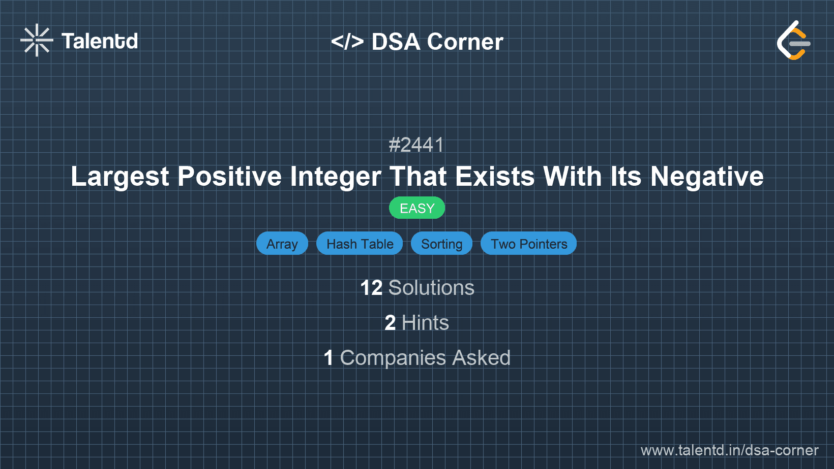Problem visualization for Largest Positive Integer That Exists With Its Negative