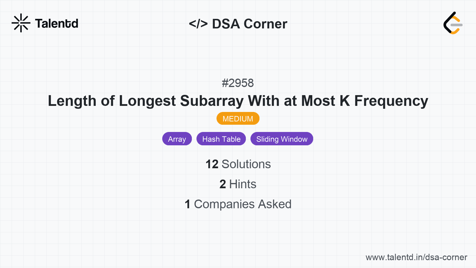Problem visualization for Length of Longest Subarray With at Most K Frequency