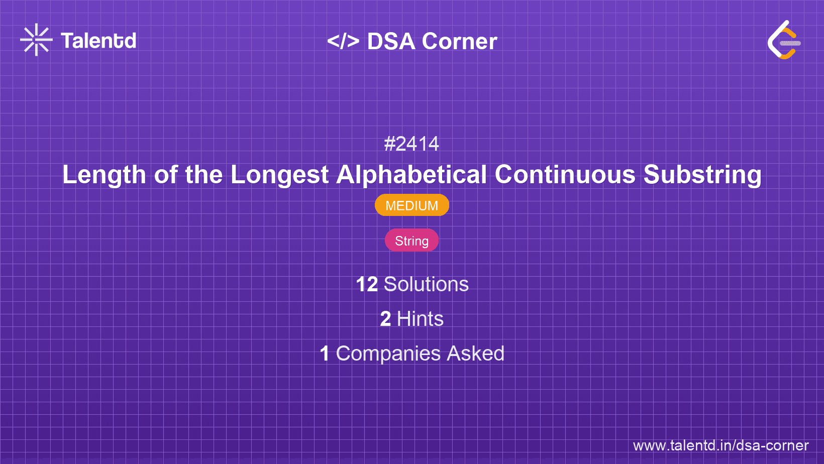 Problem visualization for Length of the Longest Alphabetical Continuous Substring