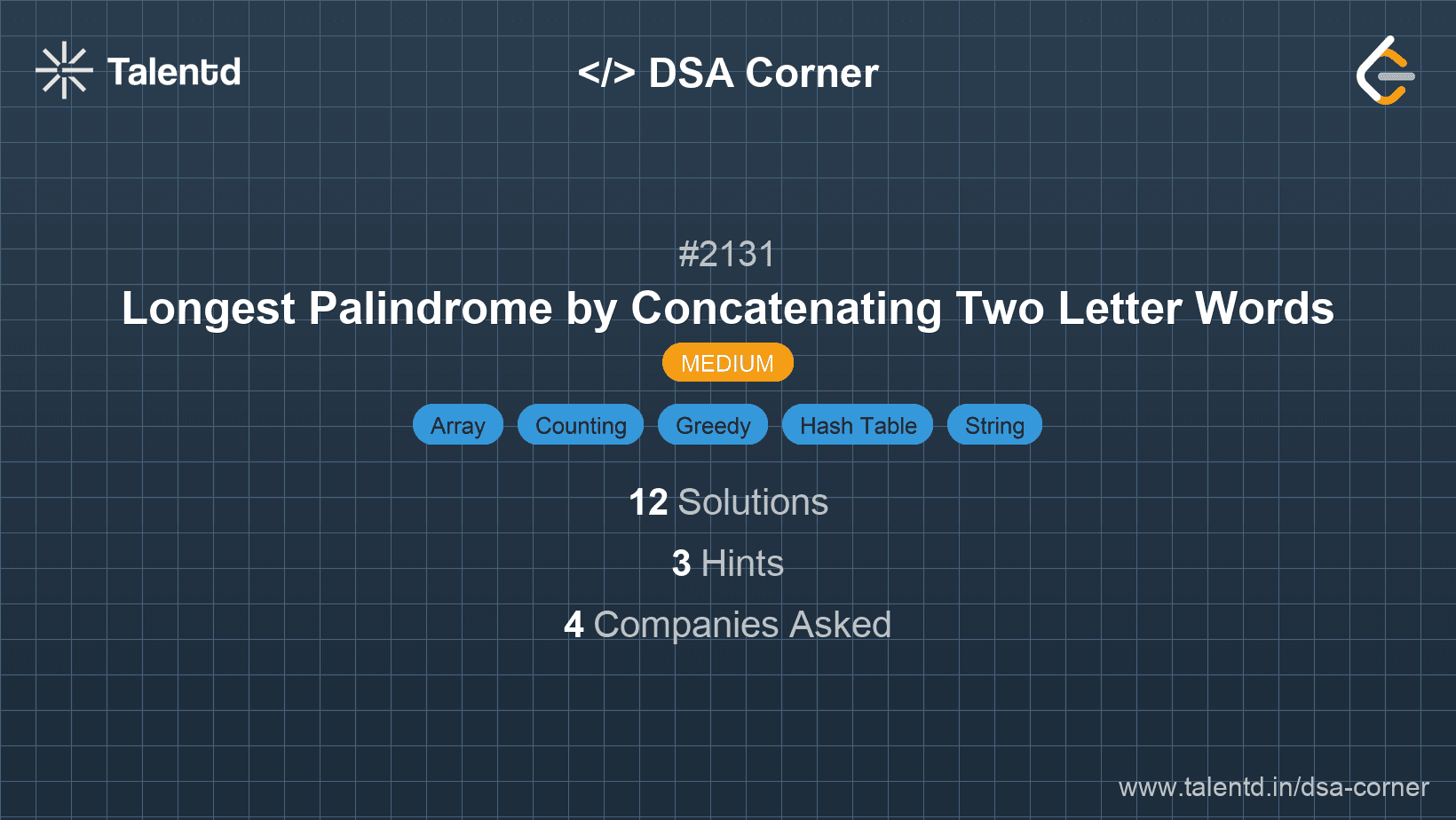 Problem visualization for Longest Palindrome by Concatenating Two Letter Words