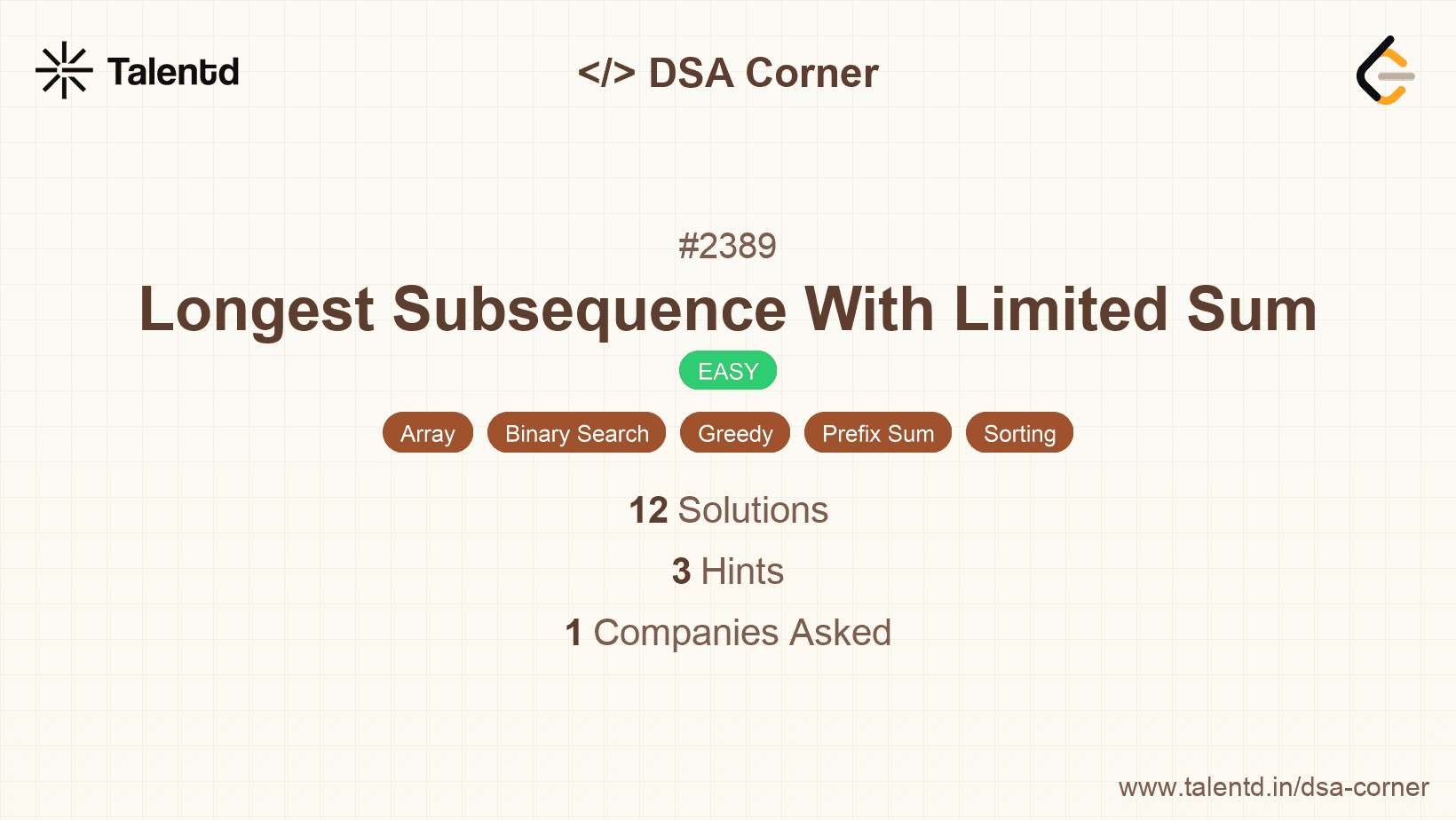 Problem visualization for Longest Subsequence With Limited Sum
